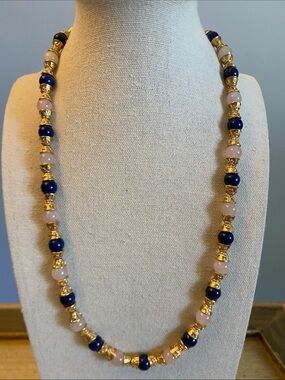 Vintage Lapis Lazuli Rose Quartz 14/20 Gold Filled Necklace